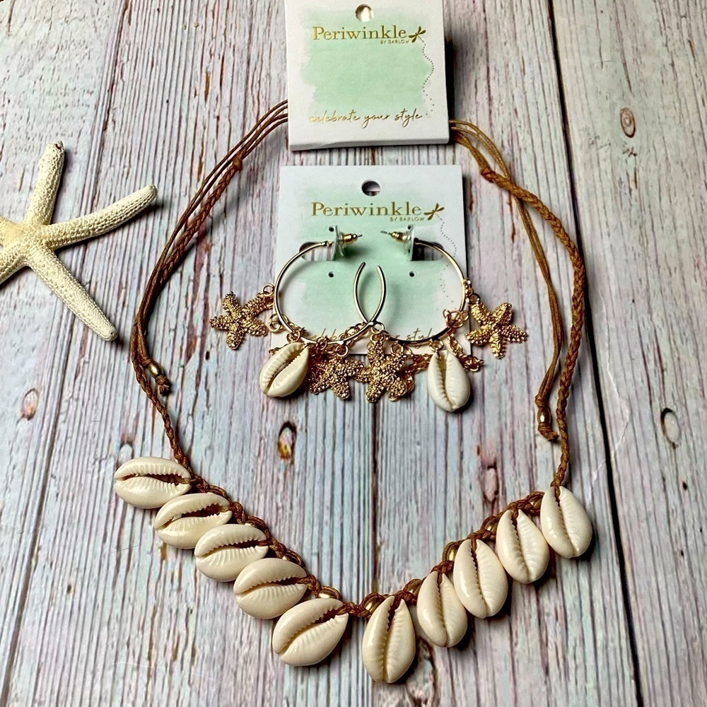PERIWINKLE‎ BY BARLOW SHELL NECKLACE WITH MATCHING EARRINGS SET BEACH VACATIO